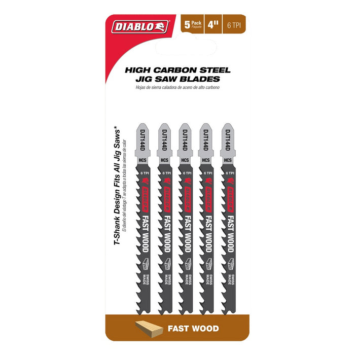 Diablo 4 in. 6 TPI High Carbon Steel T-Shank Jig Saw Blades for Fast Wood Cuts (5Pk)