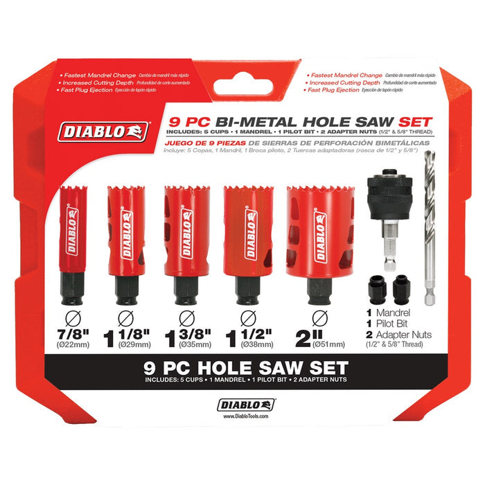 Diablo 9 pc General Purpose Bi-Metal Hole Saw Set