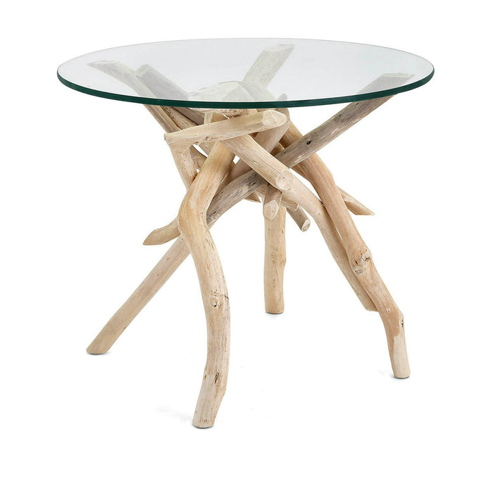 Driftwood  Wood Handmade Side End Accent Table Tree Branch End Table with Clear Glass Top - Brand New