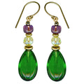 Emerald green glass and gold earrings from Owen Glass Collection featuring a stylish, elegant design with shiny finish.