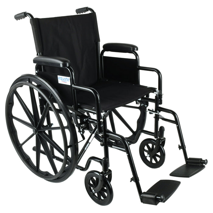 Equate Lightweight Foldable Steel Wheelchair with 18" Seat and Swing-Away Footrests, 350 lb Capacity - Brand New