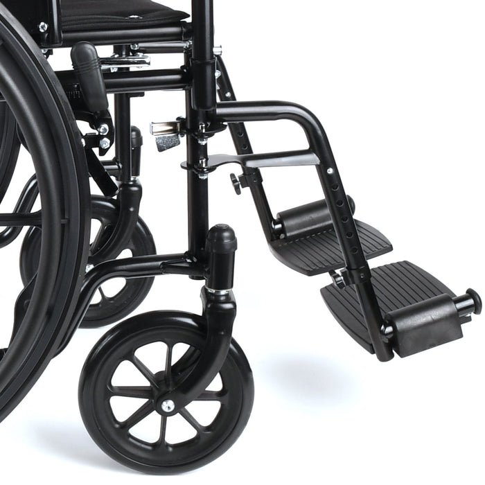 Equate Lightweight Foldable Steel Wheelchair with 18" Seat and Swing-Away Footrests, 350 lb Capacity - Brand New