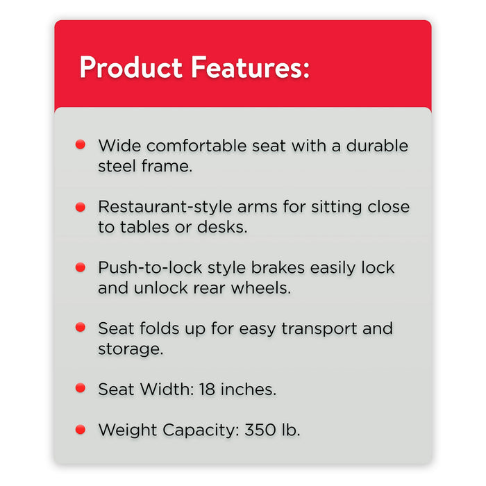 Equate Lightweight Foldable Steel Wheelchair with 18" Seat and Swing-Away Footrests, 350 lb Capacity - Brand New