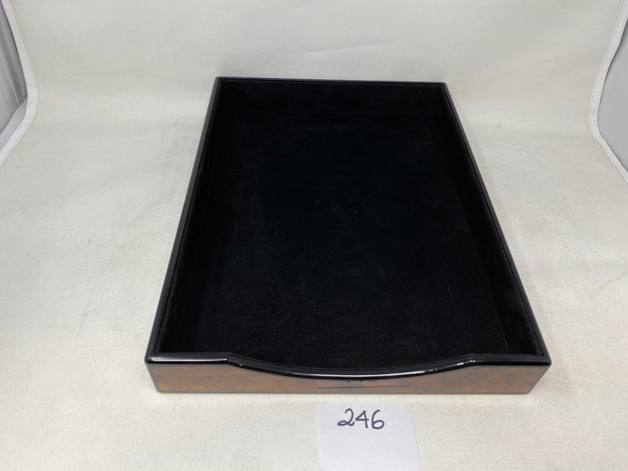 FACTORY FLOOR SALE #246 - RARE DM BURL BLACK SUEDE LINED LETTER TRAY MADE FOR LUXURY HOUSE ALFRED DUNHILL AND TIFFANY AND CO