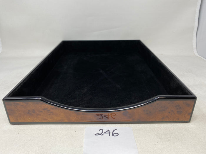 FACTORY FLOOR SALE #246 - RARE DM BURL BLACK SUEDE LINED LETTER TRAY MADE FOR LUXURY HOUSE ALFRED DUNHILL AND TIFFANY AND CO