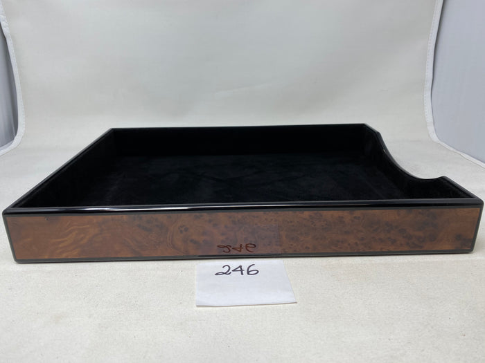 FACTORY FLOOR SALE #246 - RARE DM BURL BLACK SUEDE LINED LETTER TRAY MADE FOR LUXURY HOUSE ALFRED DUNHILL AND TIFFANY AND CO