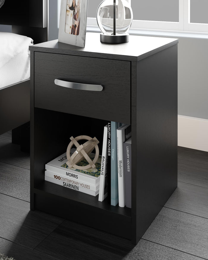 Finch Black One Drawer Night Stand - Brand New