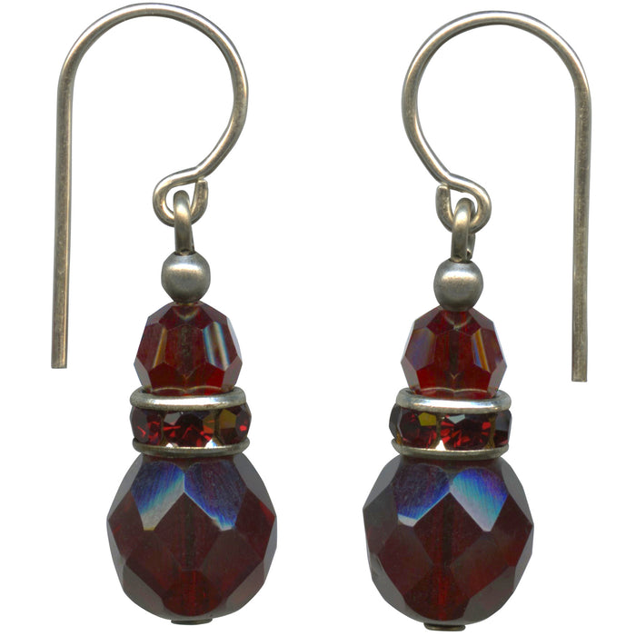 Owen Glass Collection Flash 15 Garnet Czech Glass and Austrian Crystal Earrings with red rhinestones, elegant jewelry accessory.