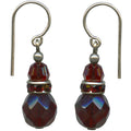 Owen Glass Collection Flash 15 Garnet Czech Glass and Austrian Crystal Earrings with red rhinestones, elegant jewelry accessory.