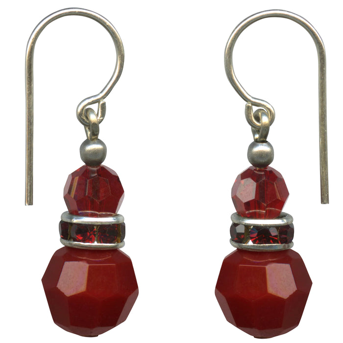 Red Czech glass and Austrian crystal earrings with rhinestones, from Owen Glass Collection, featuring a vibrant flash 16 design.