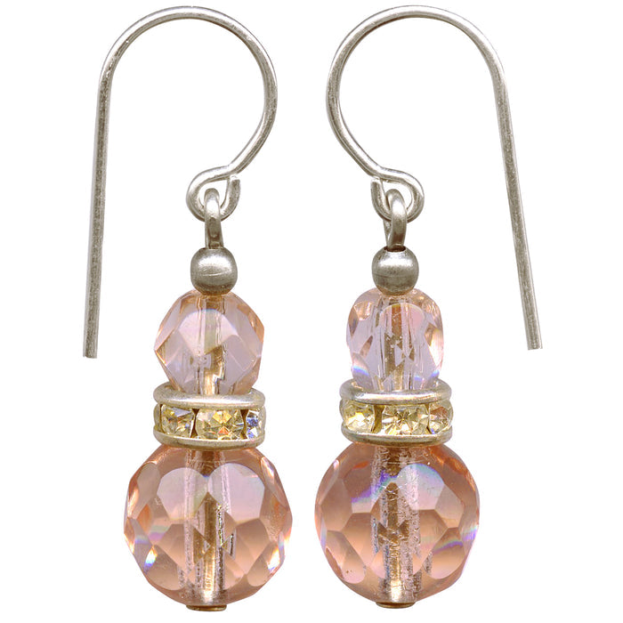 Owen Glass Collection Flash 19-inch peach Czech glass earrings with rhinestones, featuring elegant and sparkling jewelry design.