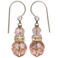 Owen Glass Collection Flash 19-inch peach Czech glass earrings with rhinestones, featuring elegant and sparkling jewelry design.