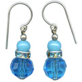 Turquoise Czech glass and Austrian crystal earrings with aqua rhinestones from Owen Glass Collection. Elegant dangle earrings.