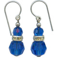 Bright turquoise Austrian crystal earrings with rhinestones from Owen Glass Collection, showcasing sparkling, intricate jewelry design.