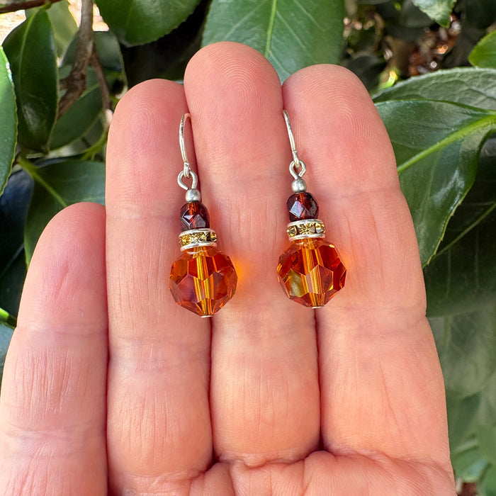 Owen Glass Collection Flash 30 Topaz Czech Glass and Austrian Crystal earrings with rhinestones, featuring intricate design and sparkling details.