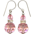 Pink Austrian crystal earrings with rhinestones from Owen Glass Collection, featuring a 32-inch flash design.