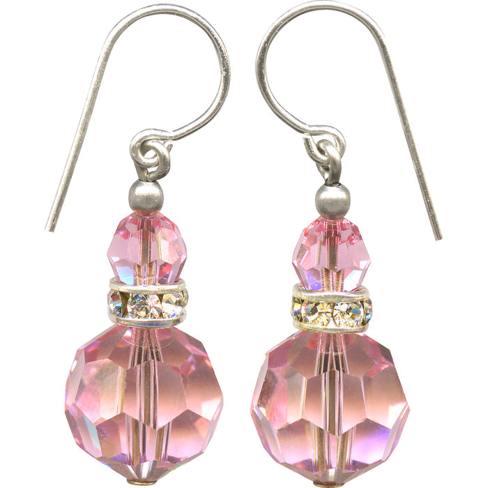 Pink Austrian crystal earrings with rhinestones from Owen Glass Collection, featuring a 32-inch flash design.