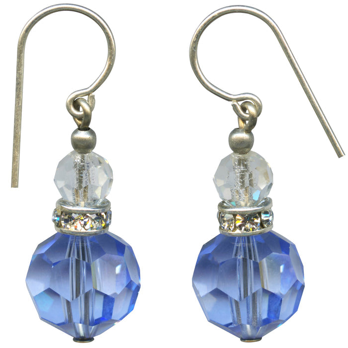 Flash 37 Owen Glass Collection earrings featuring light sapphire Austrian crystals, Czech glass, and rhinestones with elegant dangle design.