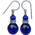 Cobalt Czech glass earrings with rhinestones from Owen Glass Collection, featuring elegant, shiny jewelry design.