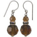 Owen Glass Collection Flash 41 Smoke Topaz Crystal Earrings with Jet Rhinestones, showcasing elegant dangle jewelry with sparkling stones.