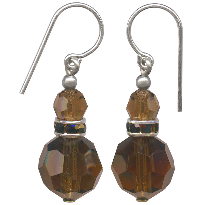 Owen Glass Collection Flash 41 Smoke Topaz Crystal Earrings with Jet Rhinestones, showcasing elegant dangle jewelry with sparkling stones.