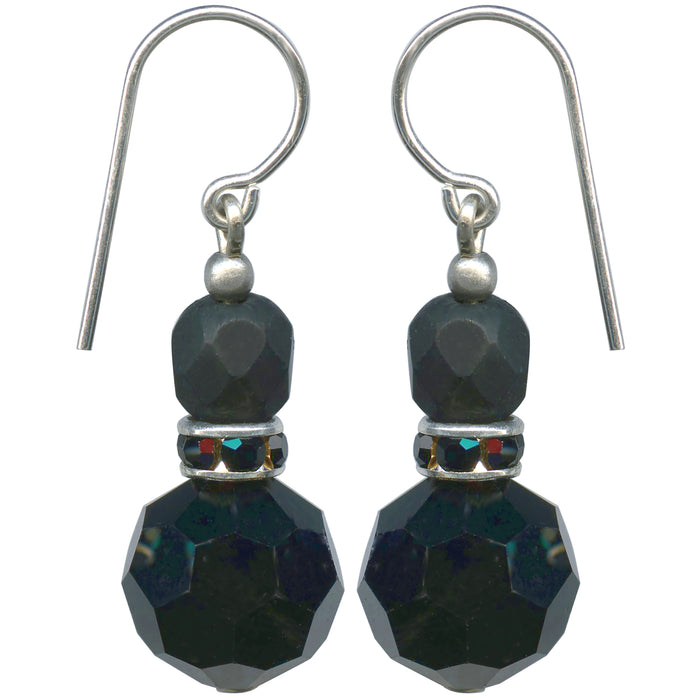 Owen Glass Collection Flash 42 Jet Crystal and Czech Glass Earrings with rhinestones, showcasing sparkling gemstone details.
