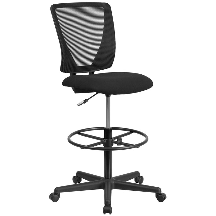 Flash Furniture Harper Ergonomic Mid-Back Mesh Drafting Chair with Black Fabric Seat and Adjustable Foot Ring - Brand New