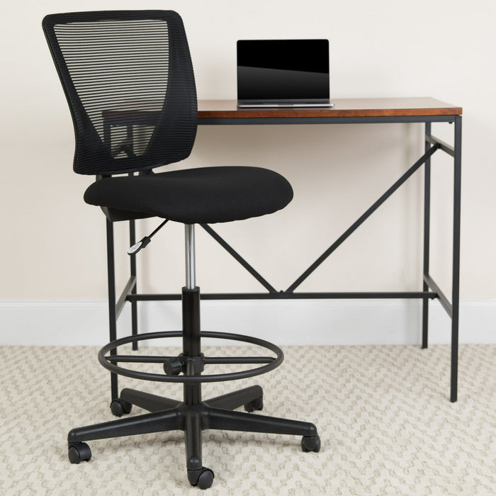 Flash Furniture Harper Ergonomic Mid-Back Mesh Drafting Chair with Black Fabric Seat and Adjustable Foot Ring - Brand New