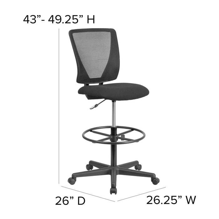 Flash Furniture Harper Ergonomic Mid-Back Mesh Drafting Chair with Black Fabric Seat and Adjustable Foot Ring - Brand New
