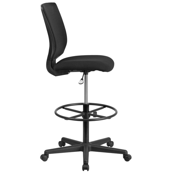 Flash Furniture Harper Ergonomic Mid-Back Mesh Drafting Chair with Black Fabric Seat and Adjustable Foot Ring - Brand New