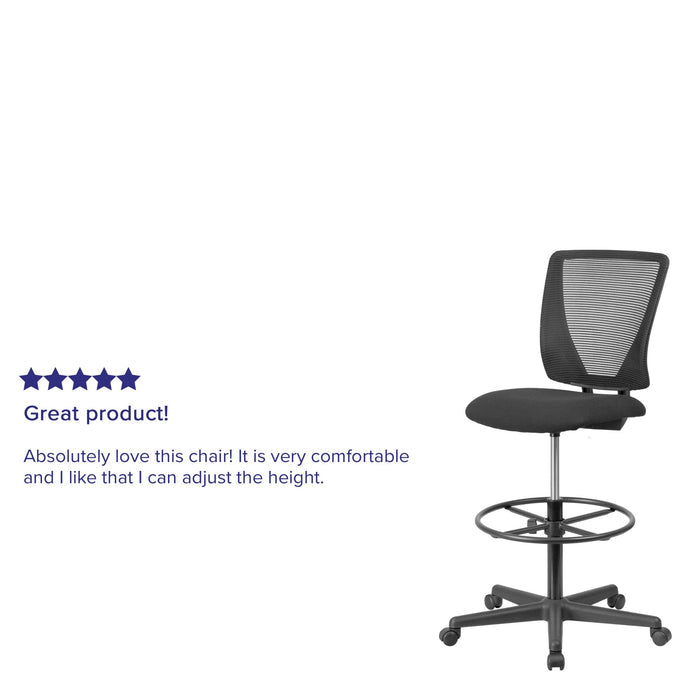 Flash Furniture Harper Ergonomic Mid-Back Mesh Drafting Chair with Black Fabric Seat and Adjustable Foot Ring - Brand New