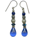 Owen Glass Collection Flora 9 sapphire Czech glass earrings featuring elegant blue gemstone design with silver hooks.