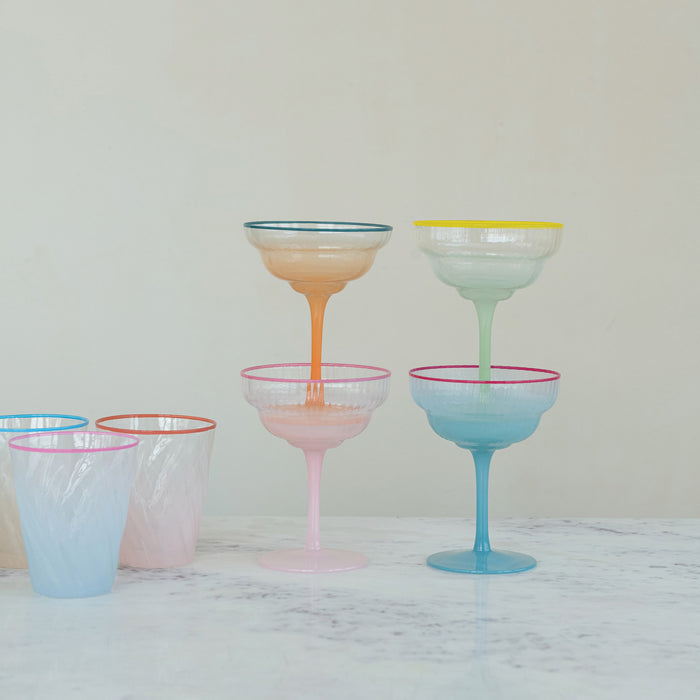 FLUTED COUPE GLASS WITH COLORED RIM