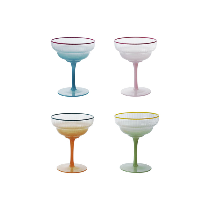 FLUTED COUPE GLASS WITH COLORED RIM