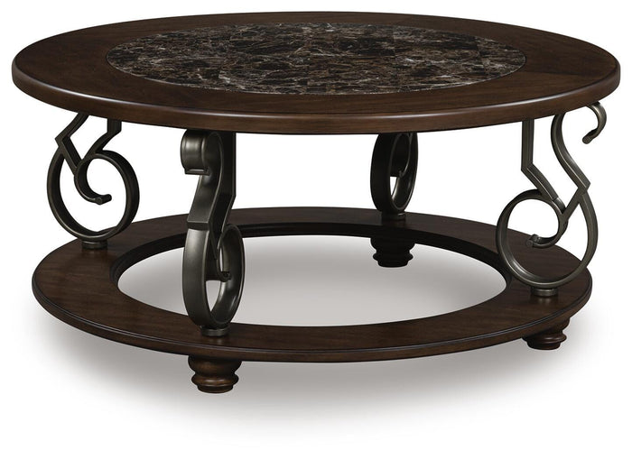 Frallyn Dark Brown Round Cocktail Table - Brand New