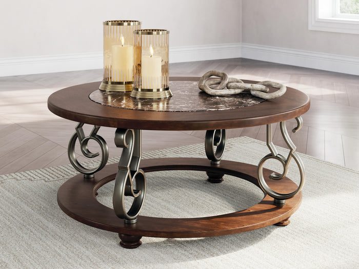Frallyn Dark Brown Round Cocktail Table - Brand New