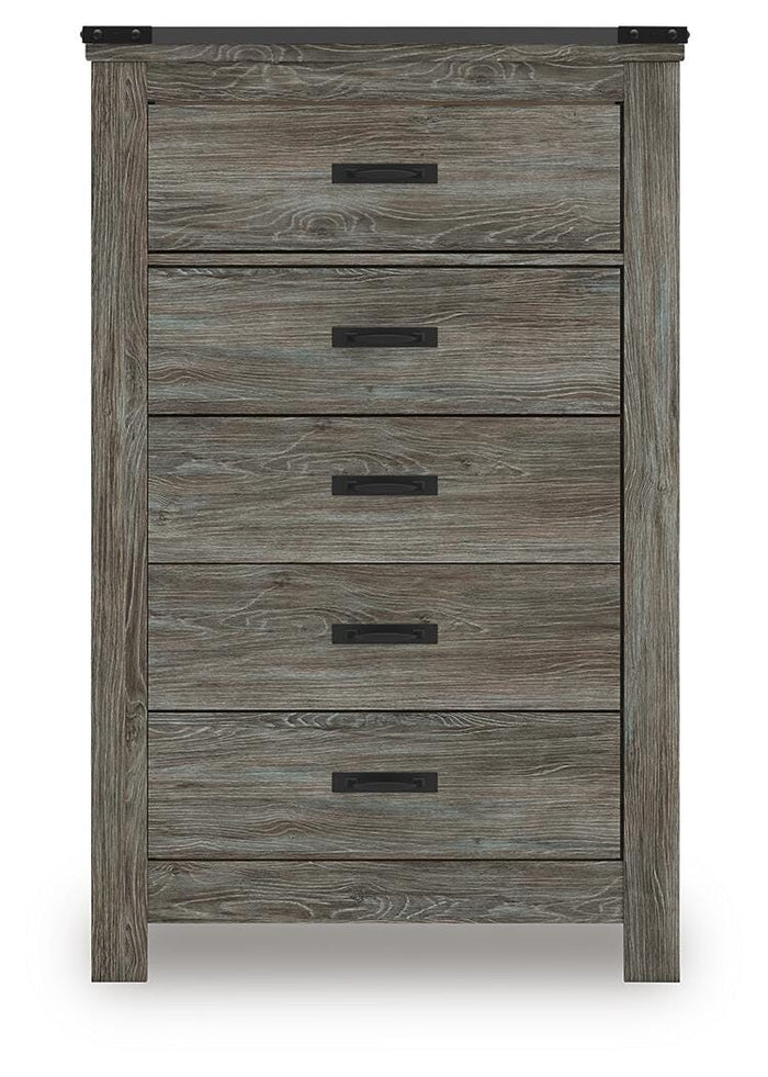 Frandern Gray Five Drawer Chest - Brand New