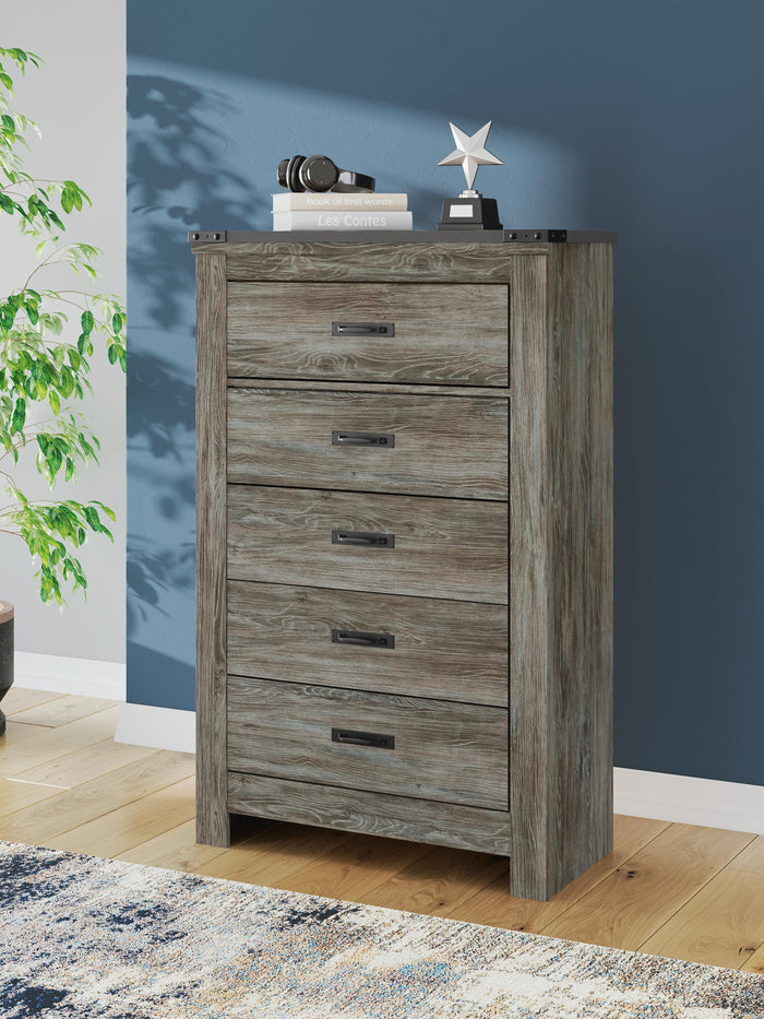 Frandern Gray Five Drawer Chest - Brand New