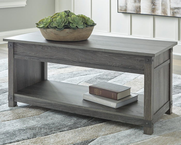 Freedan Grayish Brown Rect Lift Top Cocktail Table - Brand New