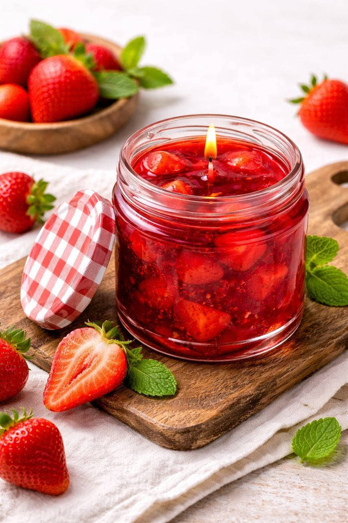 French jam Candle in a Jar (Strawberry, Handmade)