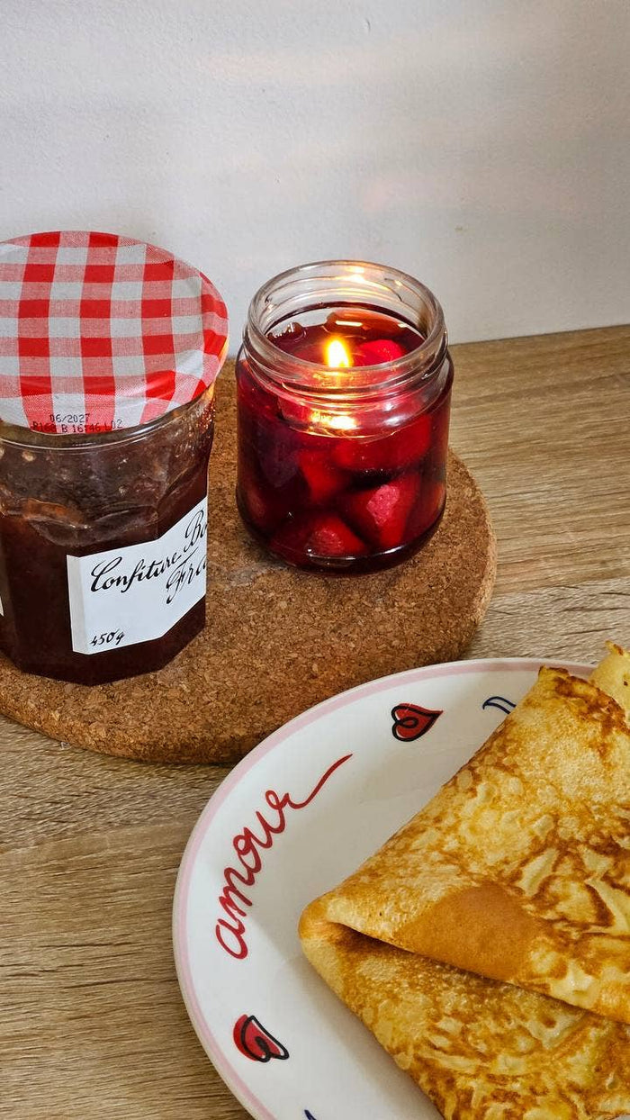 French jam Candle in a Jar (Strawberry, Handmade)