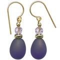 Frosted amethyst glass and crystal drop earrings from Owen Glass Collection featuring elegant teardrop design.