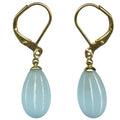 Frosted aqua glass and gold earrings with seedpod design from Owen Glass Collection, showcasing elegant jewelry craftsmanship.