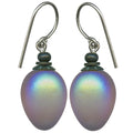 Frosted iridescent mauve German glass drop earrings with berry-shaped design from Owen Glass Collection.