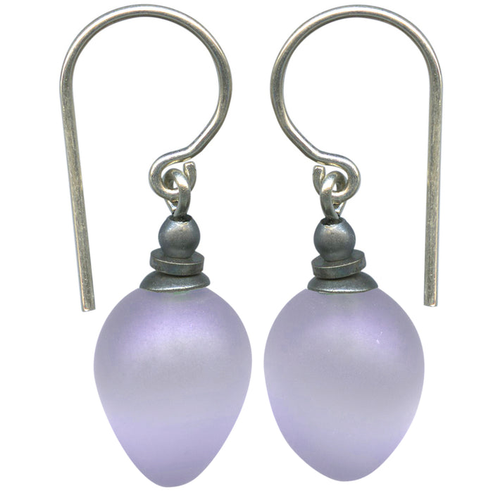Frosted light amethyst German glass dangle earrings with mini berries design from Owen Glass Collection.