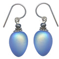 Frosted light blue iridescent glass drop earrings with berry-shaped design from Owen Glass Collection.