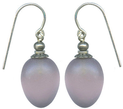 Frosted mauve German glass drop earrings with berry-shaped design from Owen Glass Collection, showcasing elegant jewelry craftsmanship.