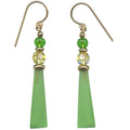 Frosted peridot green glass and gold earrings from Owen Glass Collection, stylish jewelry accessory with elegant design.