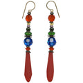 Frosted red Czech glass earrings from Owen Glass Collection titled "Flying Down to Rio" featuring elegant, frosted glass dangle design.