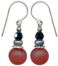 Frosted red glass and Aurora crystal drop earrings from Owen Glass Collection, featuring bubble design and elegant craftsmanship.